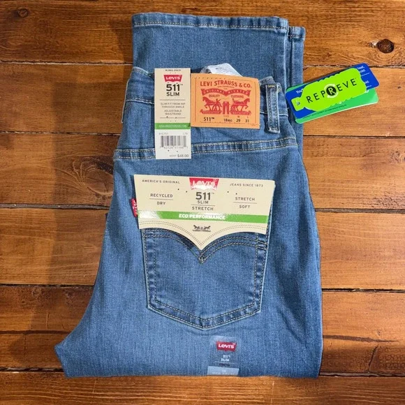 Levi's 511 Slim Jeans Boys 18 Reg 29x31 Blue Performance Stretch Adjustable NEW