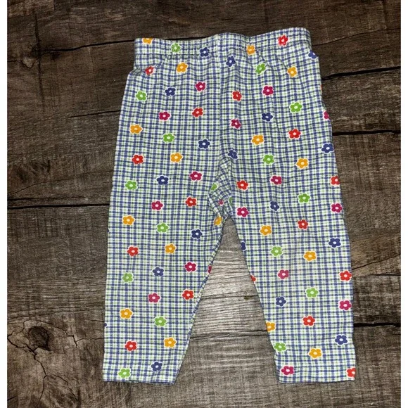 Gingham Floral Print Leggings Blue White Checkered Flower Pants Kids