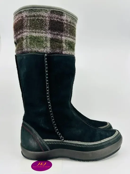ECCO Women's Black Suede Wool Lined Cuffable Winter Boots Size 37 EU/ 6-6.5 US