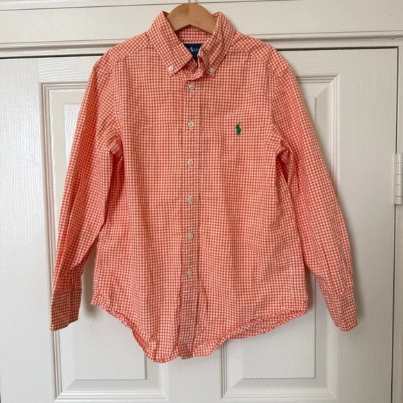 Ralph Lauren Orange Gingham Shirt Boys Size 8