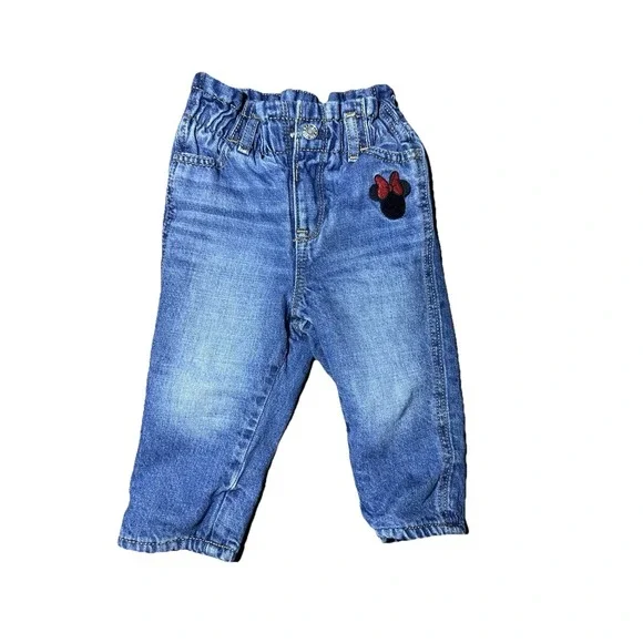 Baby Gap 12-18 Months Jeans Minnie Mouse‎ Denim Pants Girls Elastic Waist Lined