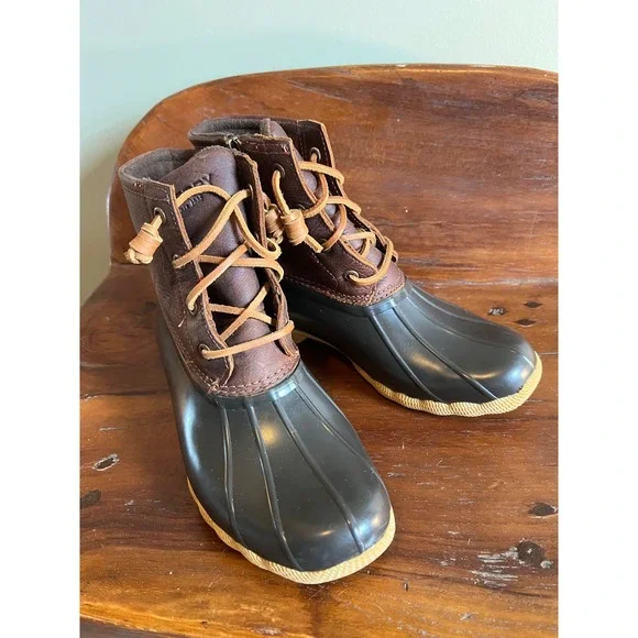 Sperry Saltwater Duck Boots Brown Navy Leather Waterproof Womens 6.5