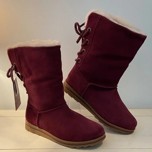 Muk Luks Women's Water Repellent Suede Mid Calf Winter Boots Bordeaux New