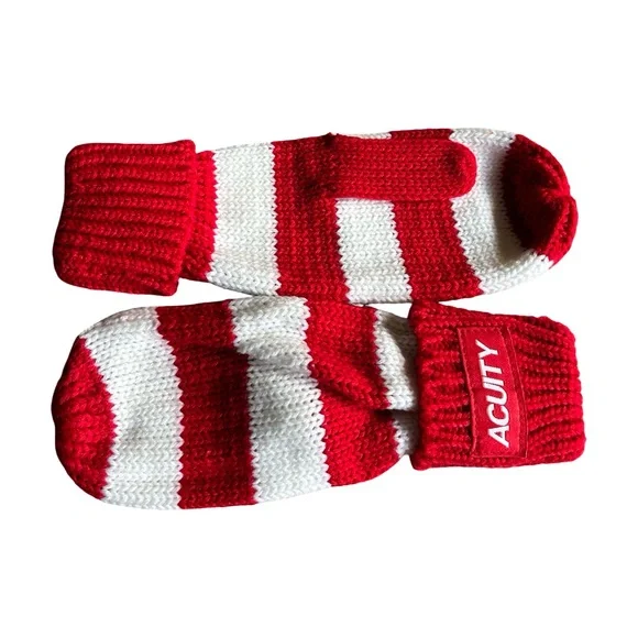 NWOT Acuity Red & White Striped Knit Mittens