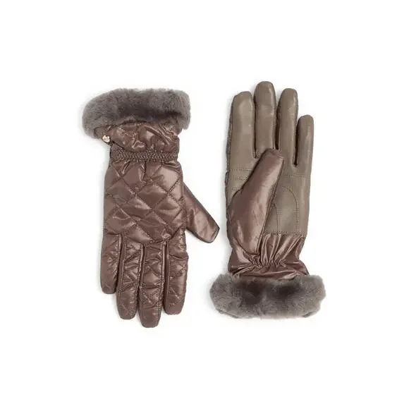 New UGG® Shearling-Trim Touchscreen Quilted Gloves Stormy Grey Women's Size S/M0