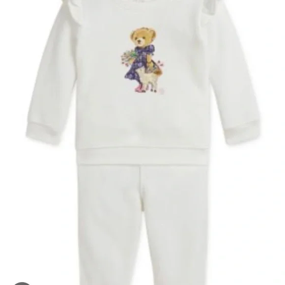 Ralph Lauren Cream Bear Graphic Pajama Set