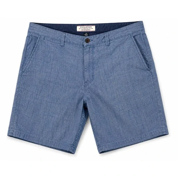 Flag & Anthem Chambray Shorts Mens 34 Blue Cotton Casual Summer Beach Chino 34