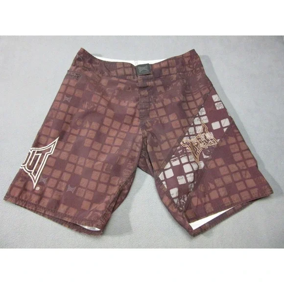 Tapout Shorts Mens Large Brown Check UFC MMA Board Drawstring Jiu Jitsu Y2K