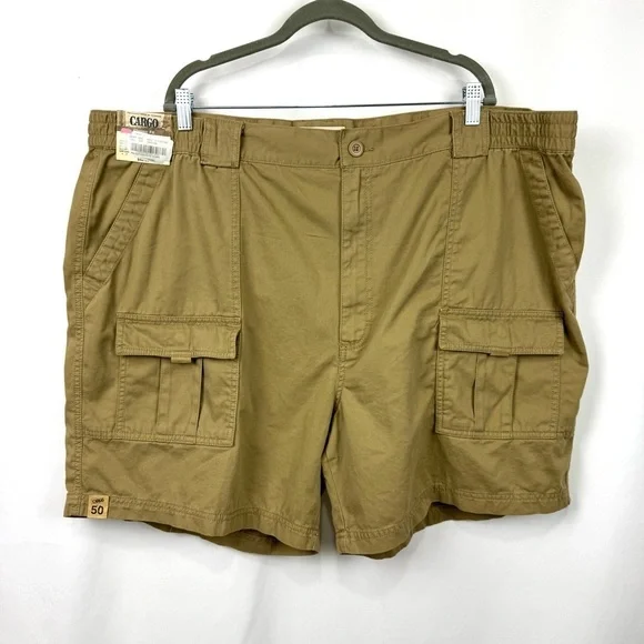 ROUNDTREE & YORKE KHAKI TAN CARGO SHORTS MENS SZ 50” X 7” CASUAL 100% COTTON NWT