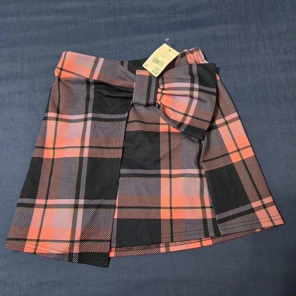 Charlotte Skirt Girls 8 Multicolor Plaid Wrap Elastic Waist Bow Short Fall