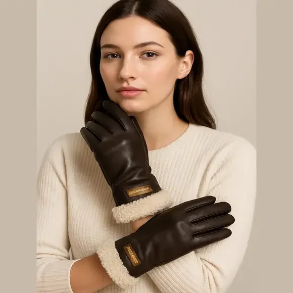 Koolaburra by Ugg Brown Leather Gloves Faux Fur Size Small