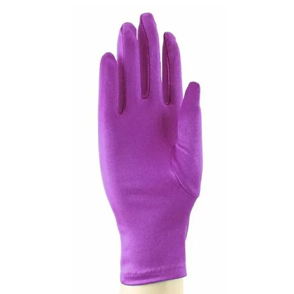 Purple Satin Stretch Wrist Length Dress Gloves Retro Style - Hey Viv