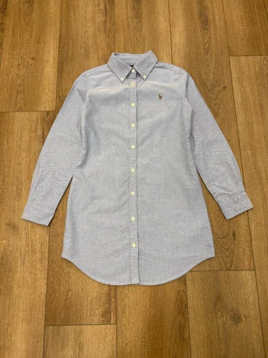 🌟 RALPH LAUREN 🌟 GIRLS OXFORD BUTTON FRONT SHIRT DRESS BLUE SZ 8