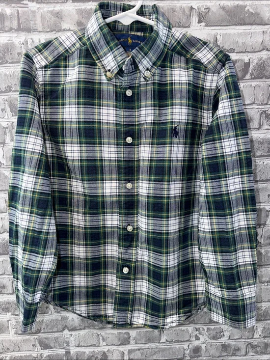 Bo's Ralph Lauren Navy, Green & White Plaid Button-Up Shirt