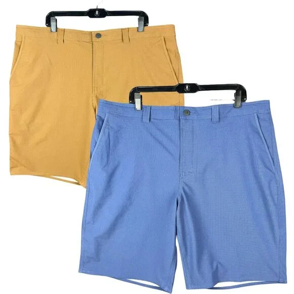 George Mens Flat Front Casual Shorts Size 44X9 Blue & Tan Lot of 2 Mid-rise Fit