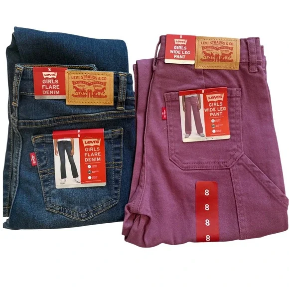 Levi Strauss & Co Girls Size 8 Jeans Bundle Flare‎ Blue Wide Leg Purple 2pk NWT
