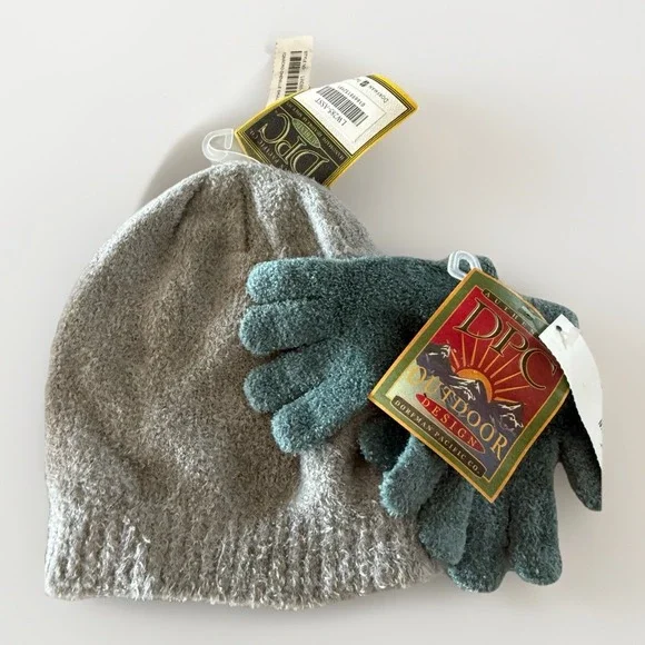 Dorfman Pacific Chenille Skully Cap With Gloves Gray‎ And Green Combo