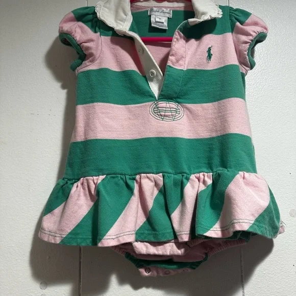 Ralph Lauren Green and Pink Striped Bodysuit