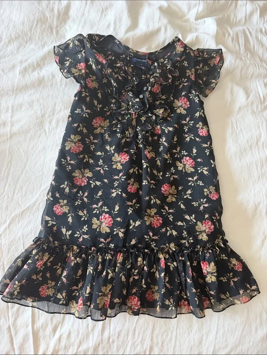 Ralph Lauren Black Floral Ruffle-Trim Dress