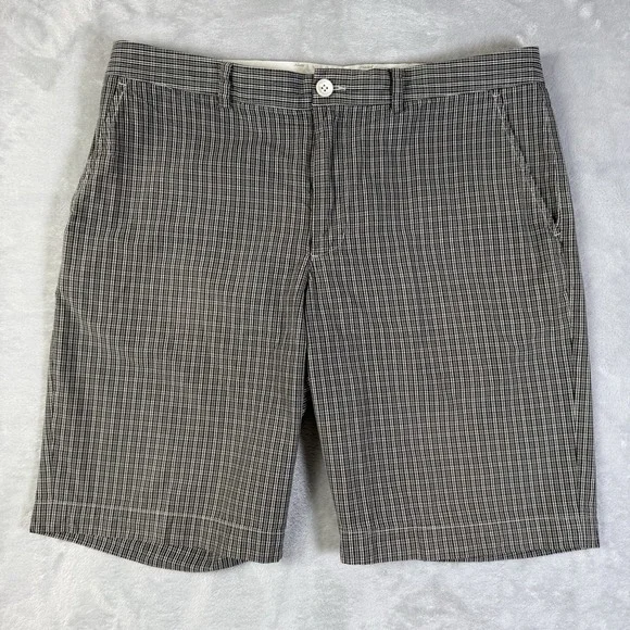 Vince Men's Shorts Size 34 Brown FLAW* Golf Preppy Casual Checkered Cotton