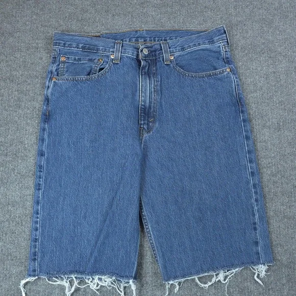Levis 565 Cutoff Shorts Mens 34 Blue Baggy Wide Leg Denim Frayed Y2K Skate