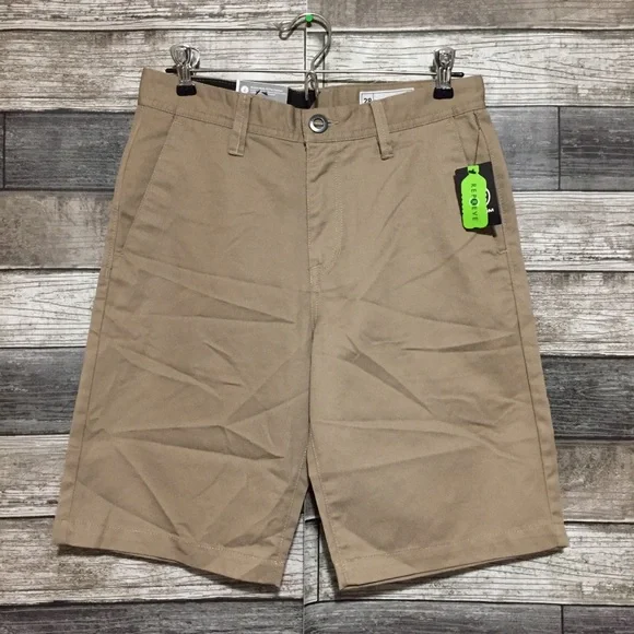 Volcom Chino Shorts Youth 28 Beige Tan (Inseam 9) Casual Flat Front