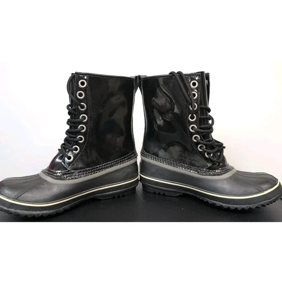Sorel Boots Womens Sz 7‎ Patent Black Rain Waterproof Dahlia NL1559-010