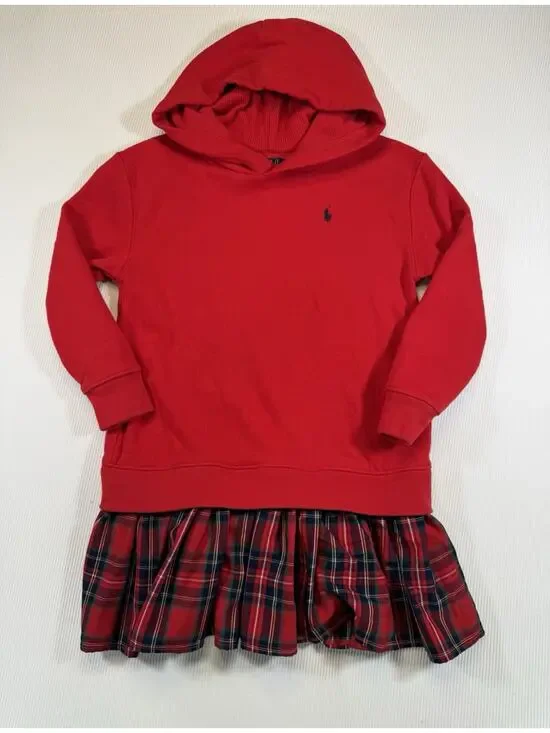 Ralph Lauren Red Long Sleeve Pullover Hoodie With Skirt (Size: YOUTH 6X)