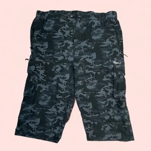 Pudolla Mens Black Camo Cargo Shorts