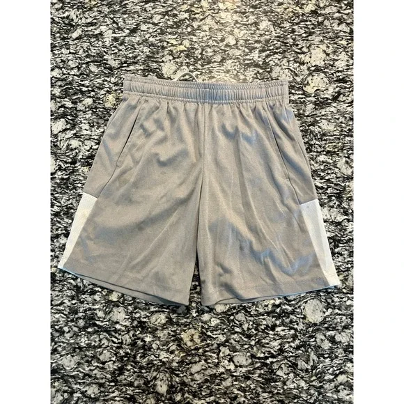 Mens Grey Athletic Basketball Shorts with White Side Panels Pockets Size S