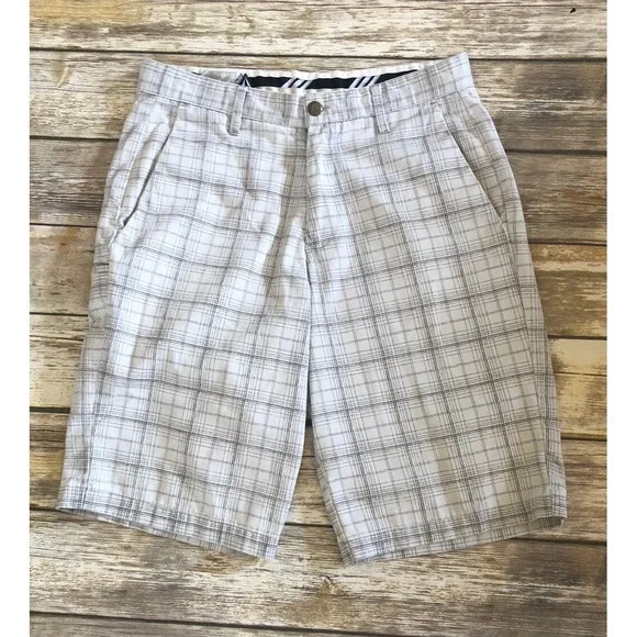 Volcom Mens White and Gray Striped Shorts Size 30 Flat Front Skateboard Y2K