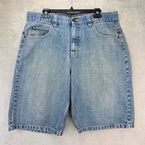 Vintage Anchor Blue Baggy Shorts Mens 34 (Fits 36x12) Blue Denim Jorts Y2K STAIN