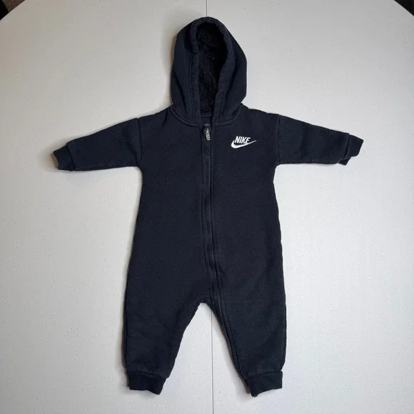 Nike Baby Hooded Sherpa Lined Fleece Romper Black 9M 633716263959