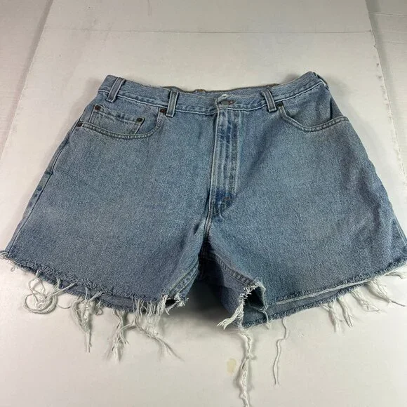 Y2K Levi's Jeans Shorts Men 35* 560 Loose Blue Faded Cut Off Denim Jorts Tag 36