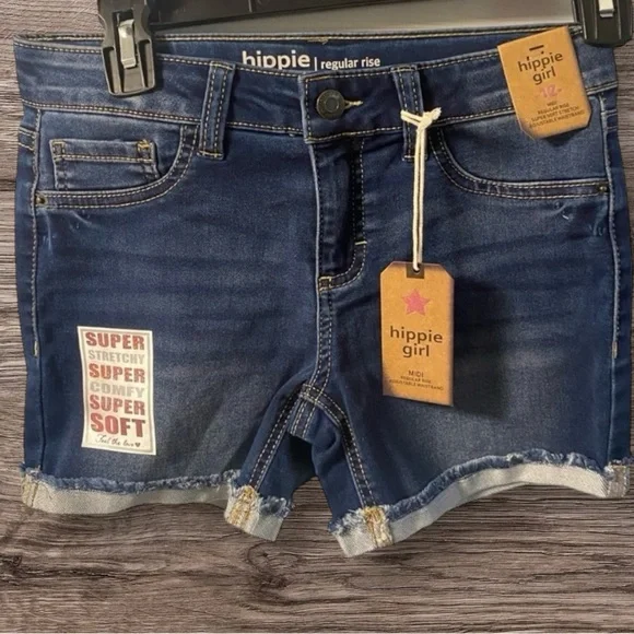 Hippie Girl Midi Jean Shorts Regular Rise Super‎ Soft Stretch Adjustable Waist
