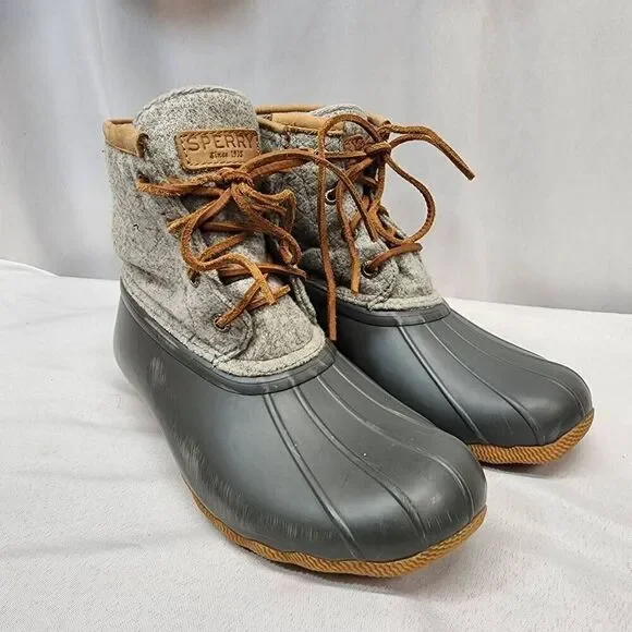 Sperry Women's 6 Top-Sider Saltwater Emboss Wool Duck Boot Grey