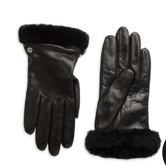 UGG Shearling-Trim Leather Gloves