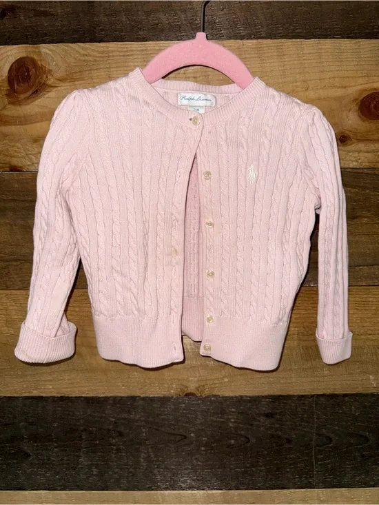 24M Ralph Lauren Baby Pink Cable-Knit Cardigan