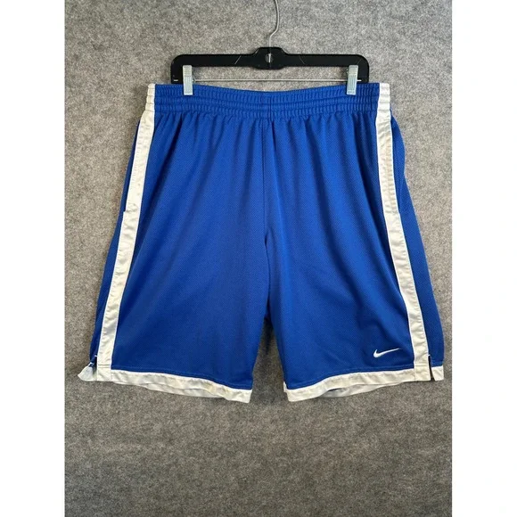 Nike Basketball Mens Royal Blue Mesh Athletic Shorts White Stripe 362664-450 L