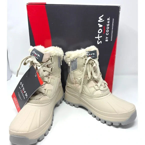 Storm by Cougar Boots Womens 6 Ecru Faux Fur Waterproof Fury-Q Oyster Winter New