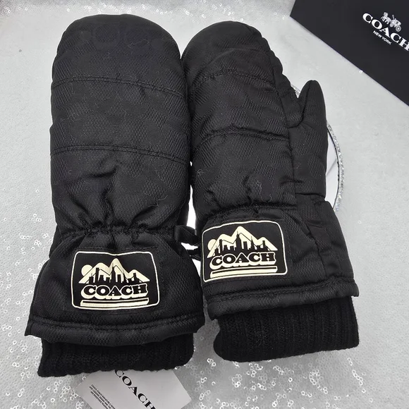 Coach Signature Black Puffer Mittens Women's L/XL