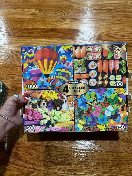 Multicolor 4-Puzzle Set - Hot Air Balloons, Sushi, Puppies & Butterflies
