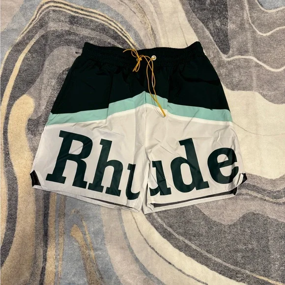 Rhude Green / White Logo Athletic Shorts Size Large