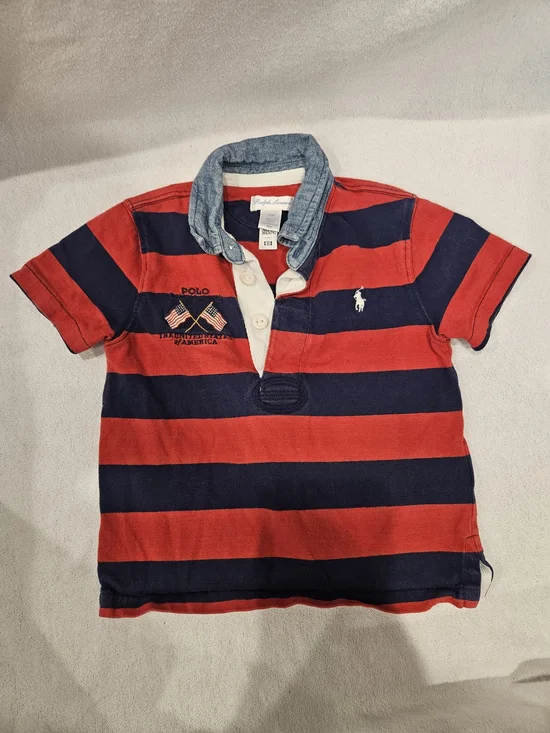 Polo by Ralph Lauren Kids' Red & Navy Striped Rugby Polo, Patriotic Flag