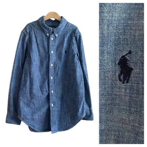 Ralph Lauren Blue Chambray Button Down Shirt 10