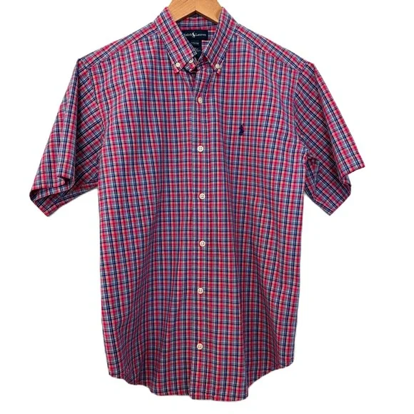 Ralph Lauren Boy’s Short Sleeve Check Button Down Size L 16/18