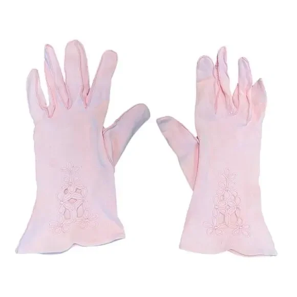 Vintage Pink Eyelet Gloves, Formal Gloves, Scalloped
