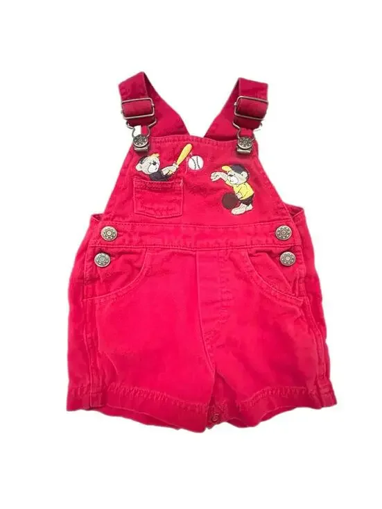 Vintage In Design KIDS Red Baseball Theme Short Overalls - 12m