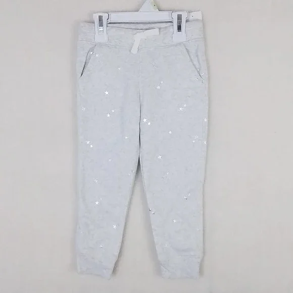Oshkosh Fleece Lined Jogger Girls‎ Size 4 in Heather Grey w/ Silver Stars