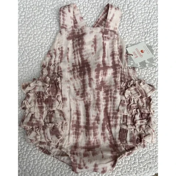 Kate Quinn 100% Organic Cotton Tie Dye Ruffle Romper Mauve 12-18M NWT